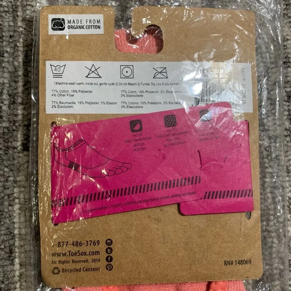 Brand New Bellarina‎ Women's Size Medium 8.5-10.5 Toe Socks Pink Organic Cotton